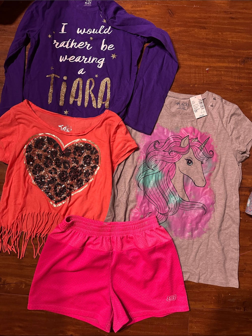 TCP Justice Girls 10/12 Top Lot Unicorn Tiara Heart & Skechers Shorts - Picture 1 of 8